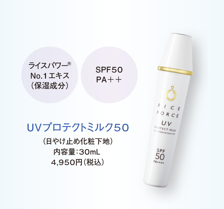 UVプロテクトミルク50（日やけ止め化粧下地）内容量：30mL  4,950円（税込）　