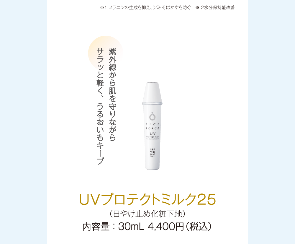 UVプロテクトミルク25(日やけ止め化粧下地)内容量 : 30mL 4,400円(税込)