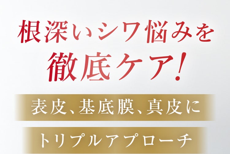 根深いシワ悩みを徹底ケア！ 表皮、基底膜、真皮にトリプルアプローチ