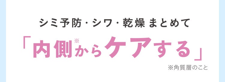 シミ予防・シワ・乾燥まとめて 「内側※からケアする」※角質層のこと