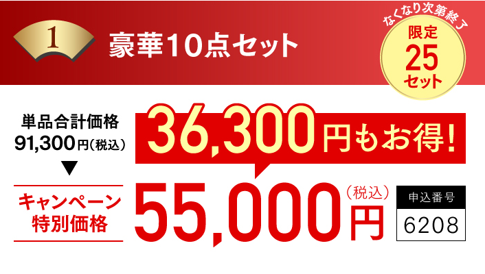 単品合計価格91,300円（税込）　キャンペーン特別価格55,000円（税込）　36,300円もお得！