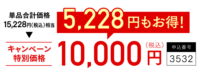 単品合計価格15,228円（税込）　キャンペーン特別価格10,000円（税込）　5,228円もお得！