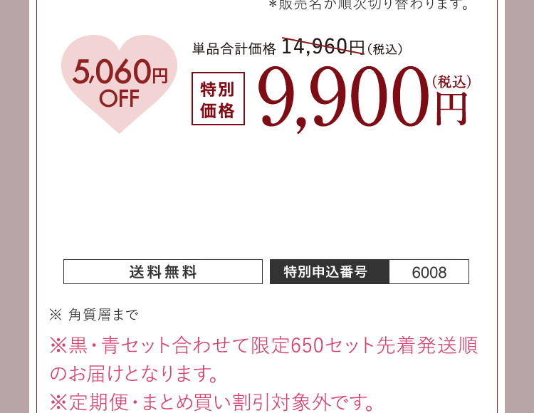 5,060円OFF 特別価格 9,900円（税込） 送料無料 特別申込番号 6008