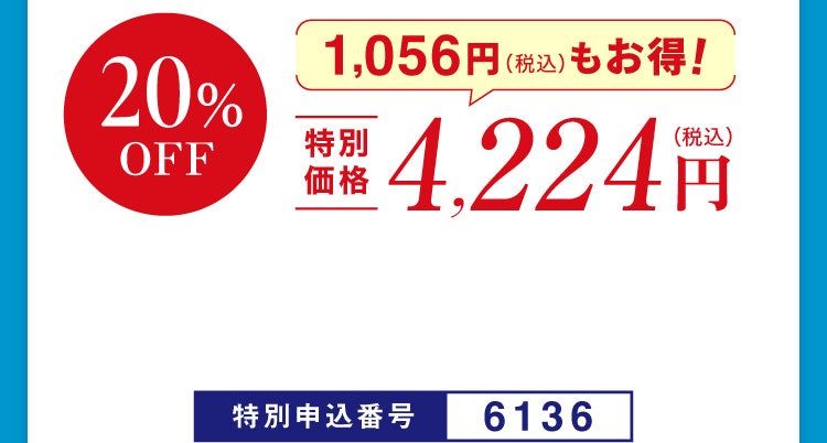 20%OFF 特別価格4,224円（税込）1,056円（税込）もお得！特別申込番号6136