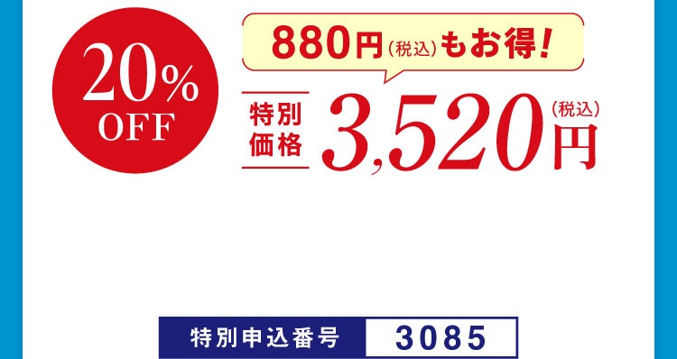 20%OFF 特別価格3,520円（税込）880円（税込）もお得！特別申込番号3085