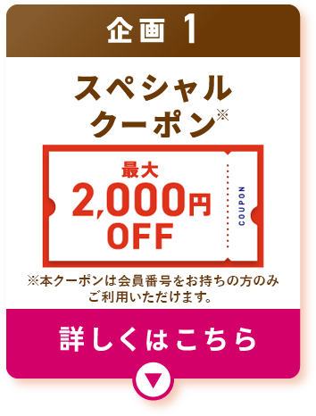 企画1 スペシャルクーポン 最大2,000円OFF 詳しくはこちら