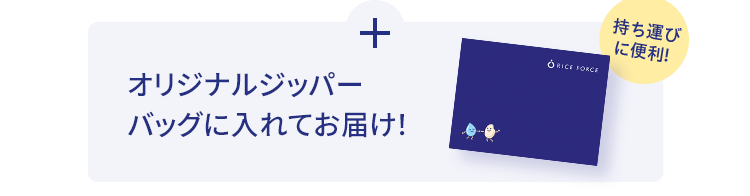 オリジナルジッパーバッグに入れてお届け！持ち運びに便利！
