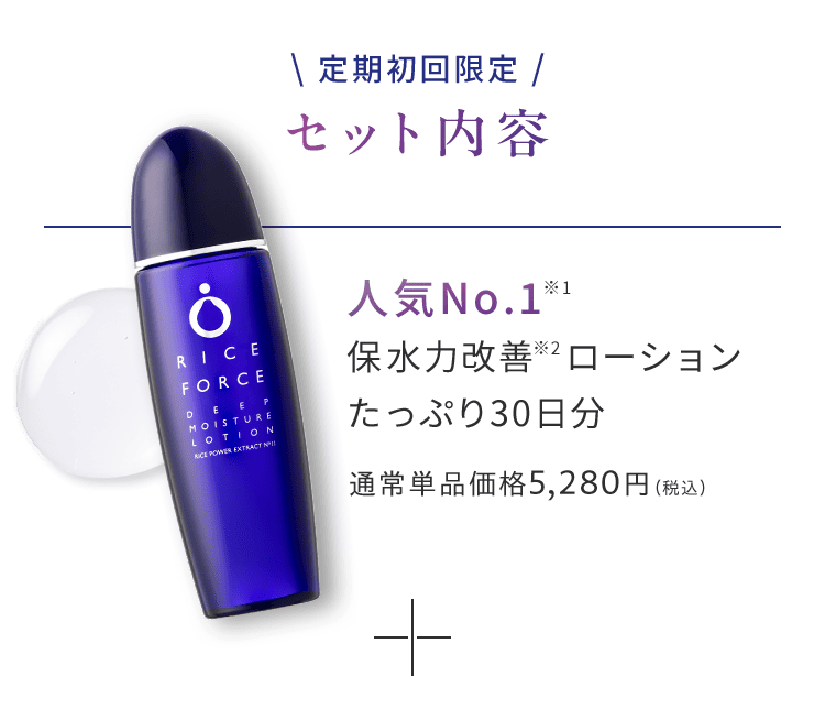 \ 定期初回限定 / セット内容 人気No.1※1 保水力改善※2ローション たっぷり30日分 通常単品価格5,280円(税込)