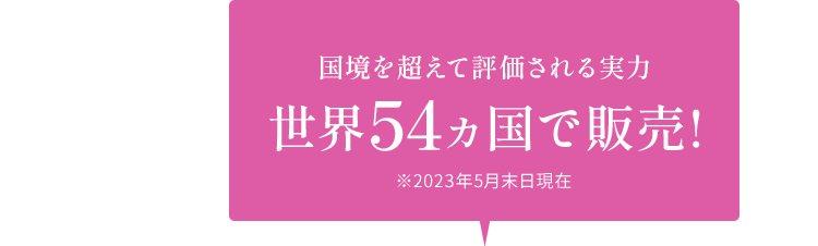 国境を超えて評価される実力世界54ヵ国で販売!※2023年5月末日現在