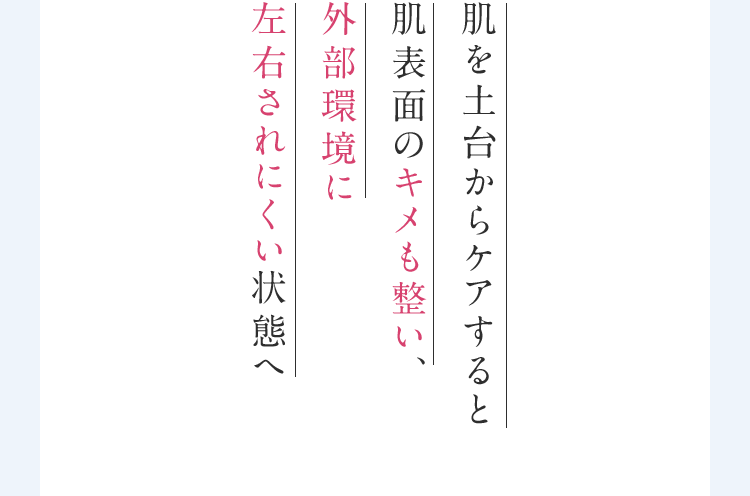 肌を土台からケアすると肌表面のキメも整い、外部環境に左右されにくい状態へ