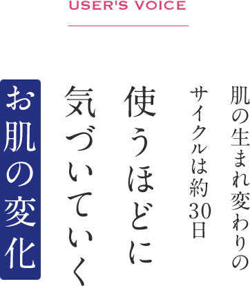 User's Voice肌の生まれ変わりのサイクルは約30日使うほどに気づいていくお肌の変化