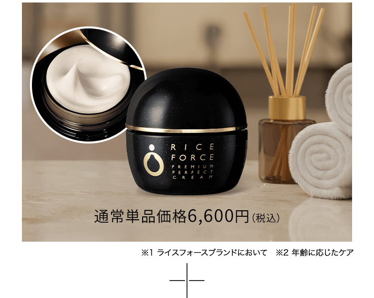 通常単品価格6,600円（税込）※1 ライスフォースブランドにおいて ※2 年齢に応じたケア