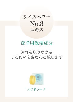 ライスパワーNo.3エキス 洗浄用保湿成分 汚れを取りながらうるおいをきちんと残します アクネソープ