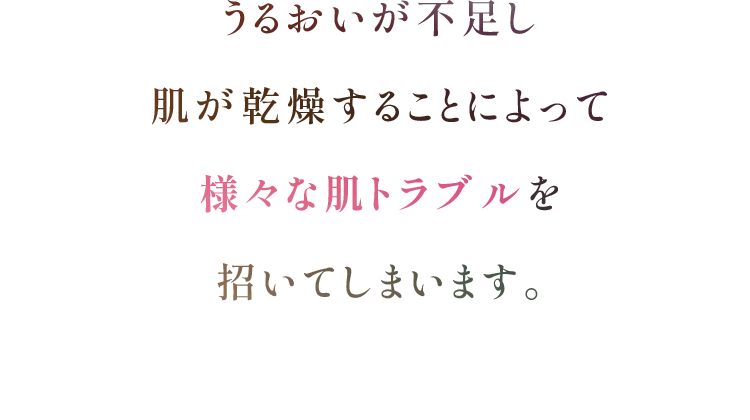 うるおいが不足し、肌が乾燥することによって様々な肌トラブルを招いてしまいます。