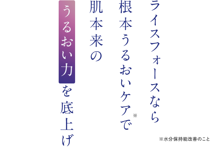 ライスフォースなら 根本うるおいケアで肌本来のうるおい力を底上げ