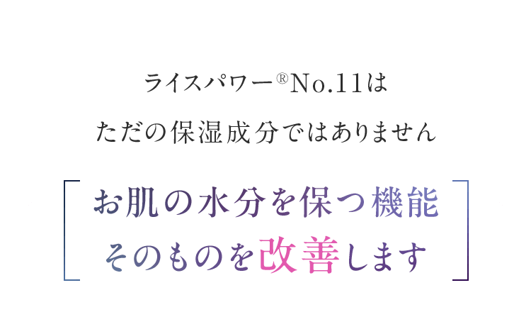 ライスパワー®No.11はただの保湿成分ではありませんお肌の水分を保つ機能そのものを改善します